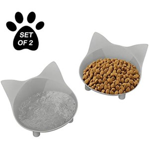 PETMAKER Set of 2 Cat-Shaped Dishes Shallow Melamine Resin Saucers for Food & Water with Nonslip Rubber Bottoms for Whisker Relief ¨C 8 fl. oz - 1 of 1