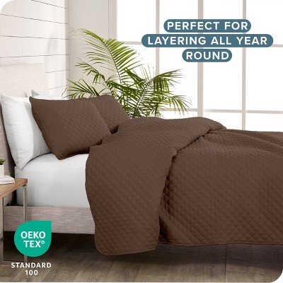 Full/Queen Cocoa Diamond Stitched Microfiber Quilt Set