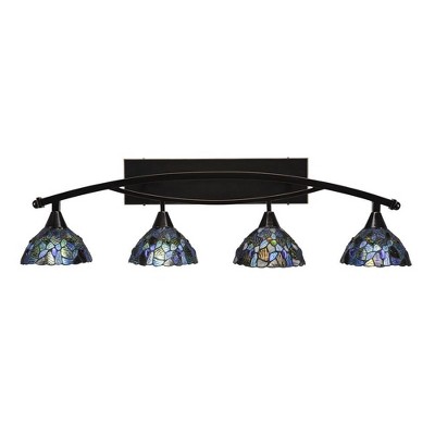 Toltec Lighting Bow 4 - Light Vanity in  Black Copper with 7" Blue Mosaic Art Glass Shade