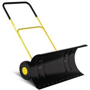 36" Heavy-Duty Snow Pusher Shovel with Wheels, Snow Pusher Hand Plow for Snow Removal, 5 Level Adjustable Handle & 7-Position Angled Blade - 1 of 4