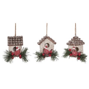 Transpac Resin Cardinal Bird House Ornament Set of 3 Home Decorations Christmas - 1 of 1