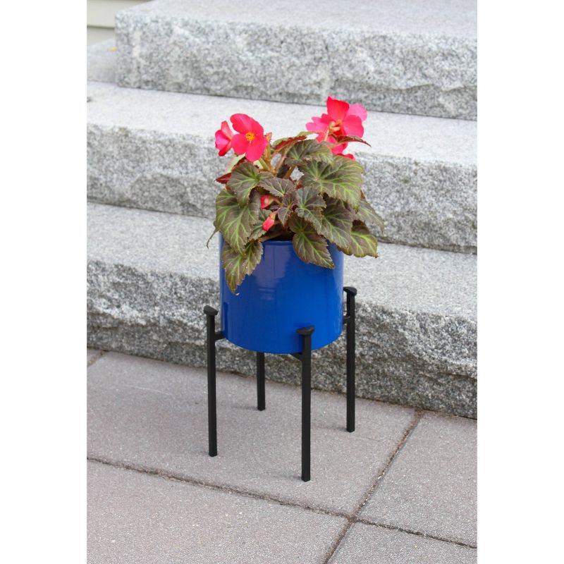 ACHLA Designs 8&#34; Wide Cylinder Planter Pot Galvanized Steel with 4-Legged Black Wrought Iron Plant Stand  French Blue, 5 of 7