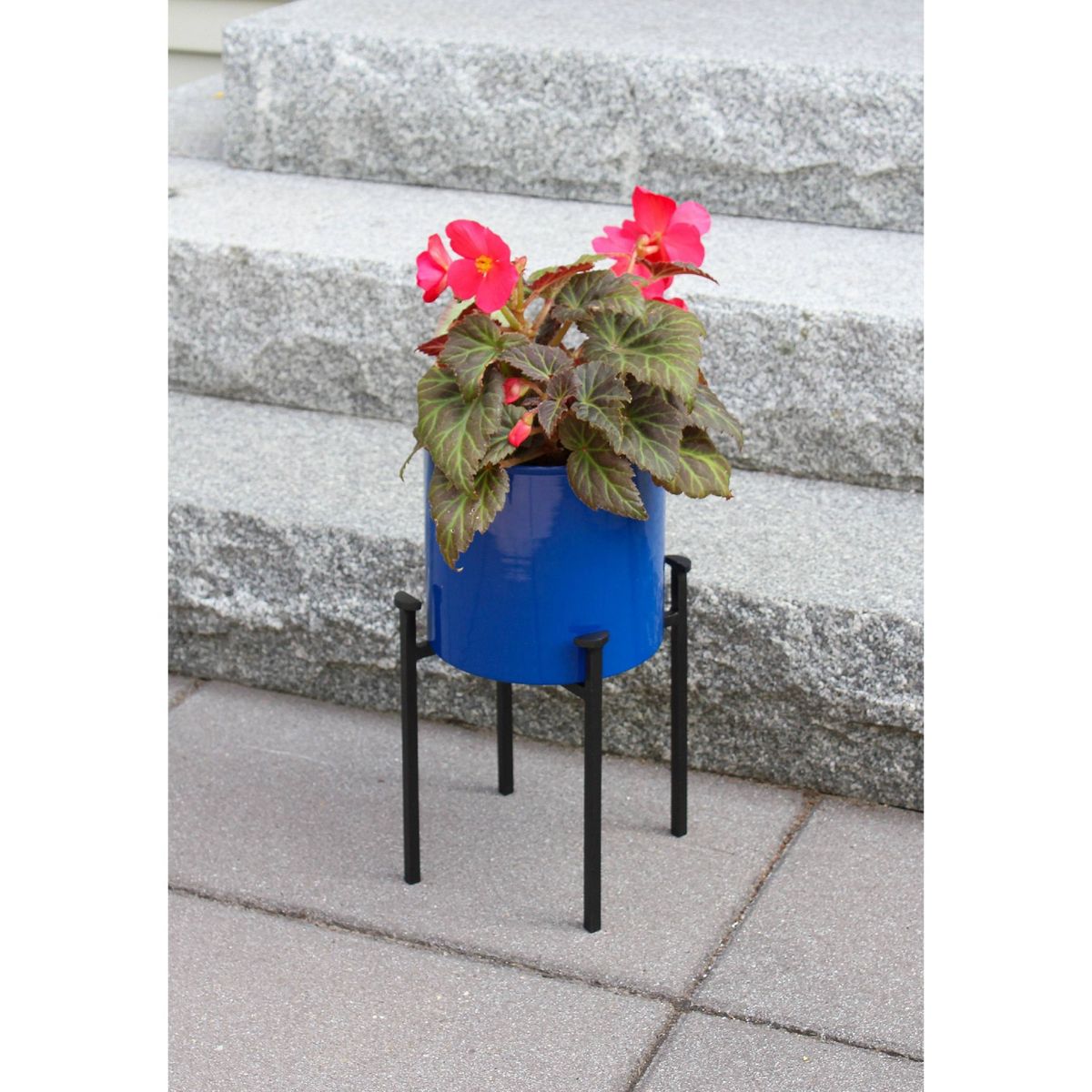 ACHLA Designs 8" Wide Cylinder Planter Pot Galvanized Steel with 4-Legged Black Wrought Iron Plant Stand  French Blue - thumbnail 4