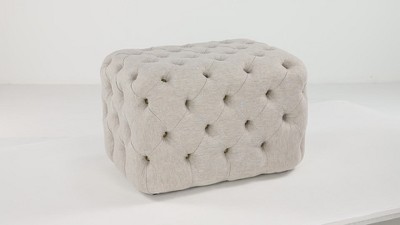 Beige Linen Tufted Elegant Footstool Ottoman - 21.75" L