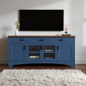 Modern TV Console 67 Inch, Glass Doors and Storage Drawers, Adjustable Shelves Media Cabinet for Living Room - 1 of 4