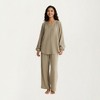 Anna-Kaci Lounge Women's 2-Piece Set Textured Long Sleeve V-Neck Top and Wide Leg Pants - 3 of 4