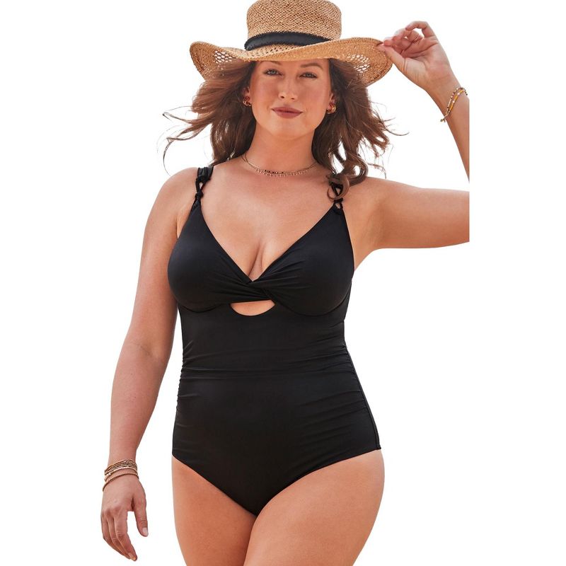 Swimsuits for All Women's Plus Size Sweetheart Keyhole Underwire One Piece Swimsuit, 1 of 2