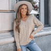 Women's Breezy Cable Knit V-Neck Sweater - Cupshe - 3 of 4