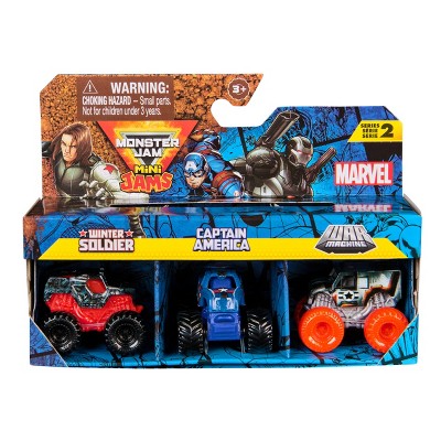 Monster Jam Marvel Mini Monster Truck and Thor Black Panther Iron Man Diecast Monster Truck - 3pk
