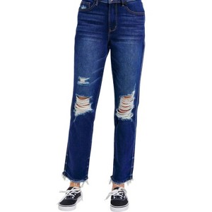 Women's High Waist Rigid Magic Heavy Destroy Straight Jeans - Judy Blue - 1 of 4