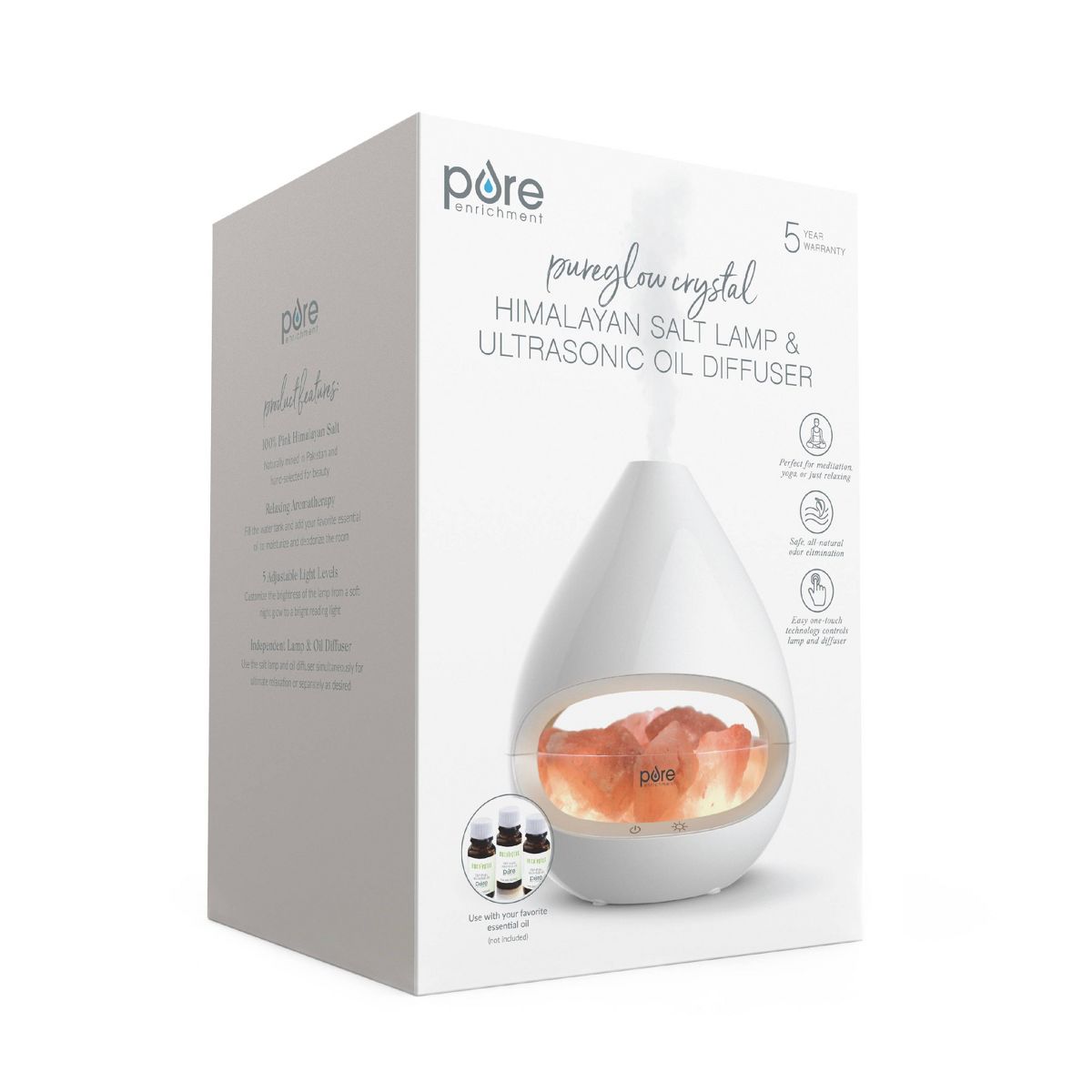 Crystal Himalayan Salt Rock Lamp and Ultrasonic Oil Diffuser - Pure Enrichment: 5-Year Warranty, Halotherapy, Quiet Operation - thumbnail 2