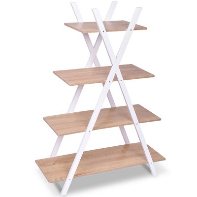 Modern X-Shape 4-Tier Ladder Bookshelf for Toys and Books - Black Wood
