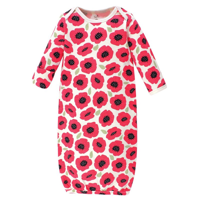 Touched by Nature Baby Girl Organic Cotton Long-Sleeve Gowns 3pk, Poppy, 0-6 Months, 3 of 6