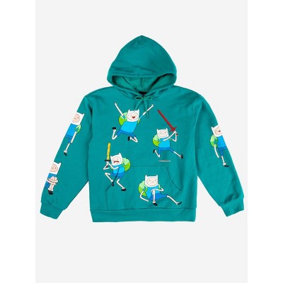 Adventure Time Finn Puff Print Long Sleeve Turquoise Adult Hooded Sweatshirt Target