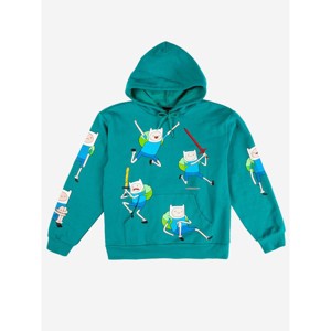 Adventure Time Finn Puff Print Long Sleeve Turquoise Adult Hooded Sweatshirt - 1 of 4