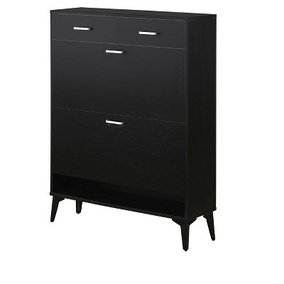 TIRAMISUBEST Black Shoe Cabinet with Flip Drawers - Free Standing Entryway Organizer for Hallway, Bedroom & Closet (Large Capacity, Modern Design)