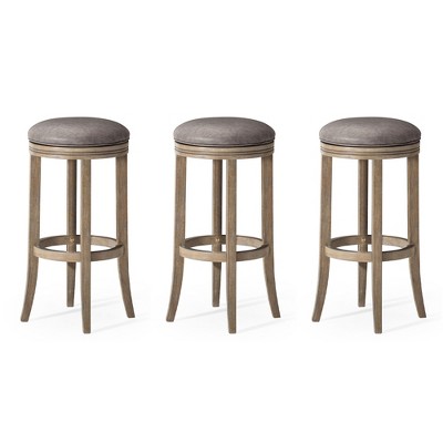 Maven Lane Eva Rotating Backless Kitchen Stool in Vegan Leather Upholstered Seat, Set of 3