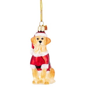 Kurt Adler Noble Gems Glass Ornament for Christmas Tree, Yellow Labrador Retriever in Santa Suit, 3.5" - 1 of 4