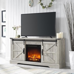 TV Stand with Fireplace for 65+ Inch TV, Farmhouse Entertainment Center with 18" Fireplace & Sliding Door, Wood TV Consoles for Living Room - 1 of 4