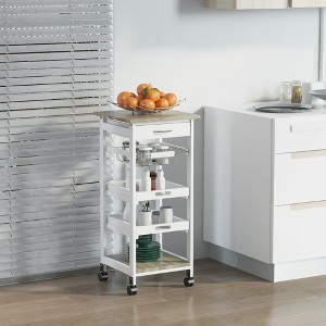 HOMCOM Mobile Rolling Kitchen Island Trolley Serving Cart with Underneath Drawer & Slide-Out Wire Storage Basket - 1 of 4