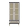 JUJABU 70.8" Boho Armoire Wardrobe Closet with Rattan Doors, Drawer and Hanging Rod for Bedroom Storage, Natural and Black Finish - 2 of 4