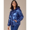 INSPIRE CHIC Women's Casual Shiny Pockets Hooded Winter Puffer Jackets - 3 of 4