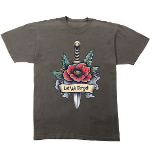 Memorial Day Lest We Forget Poppy & Sword Men's Charcoal Crew Neck Short Sleeve T-shirt - 1 of 4