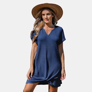Women's Ivory/Khaki/Green/Blue Notched Neck Short Sleeve Cover-Up Dress - Cupshe - 1 of 4