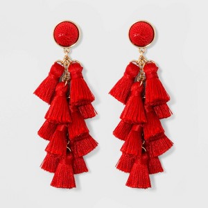 SUGARFIX by BaubleBar Multi-Tassel Drop Earrings - Red, Women