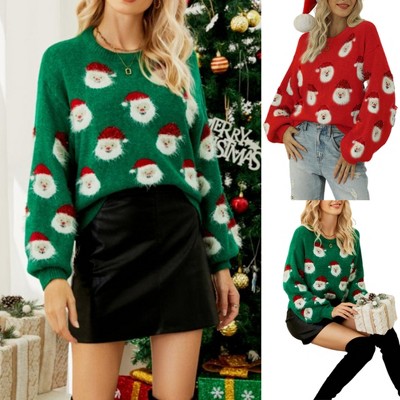 Women's Christmas Sweater Long Sleeve Cute Funny Soft Knitted Casual Pullover Sweater