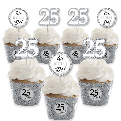 Sparkling Silver 25th Anniversary Cake Decoration Kit & Candles 