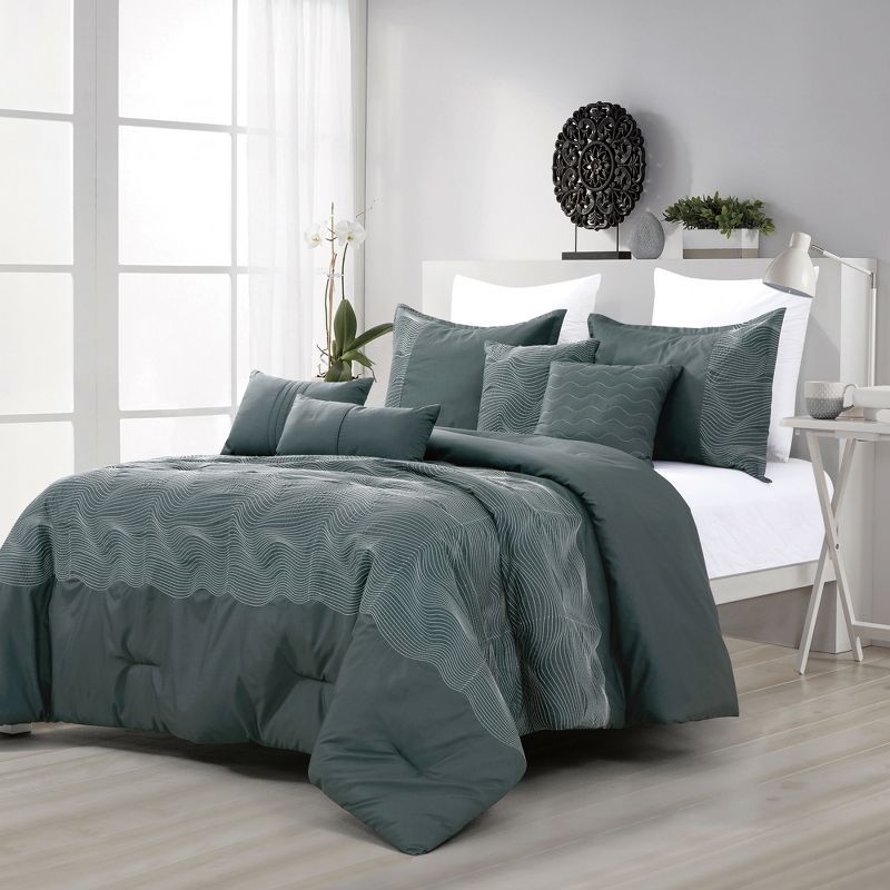 Esca Lena  Fashionable & Luxurious 7pc Comforter Set:1 Comforter, 2 Shams, 2 Cushions, 1 Decorative Pillow, 1 Breakfast Pillow, 1 of 6