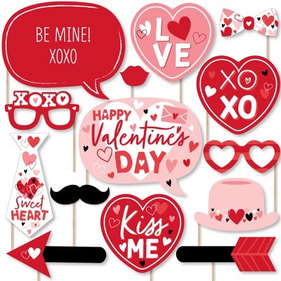 Big Dot of Happiness Happy Valentine's Day - Valentine Hearts Party Photo Booth Props Kit - 20 Count