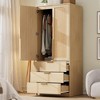 Armoire Wardrobe Closet, Rattan Wardrobe Cabinet with 2 Doors, Handing Rod & 3 Drawers, 70" Tall Wooden Bedroom Armoires for Clothes, 31.5" Wide - 2 of 4