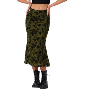INSPIRE CHIC Floral Print Elastic High Waist Flowy Fishtail Mid Skirt - 1 of 4