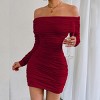 Women's Off The Shoulder Long Sleeve Bodycon Dress Stretchy Ruched Bodycon Mini Dress Cocktail Party Clubwear - 3 of 4