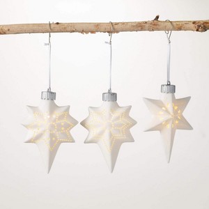 Illuminated Star Ornament White 5"H Ceramic Set of 3 - 1 of 2