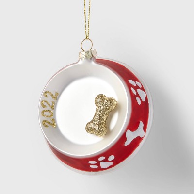 Dog Bowl Glass Christmas Tree Ornament Red - Wondershop™