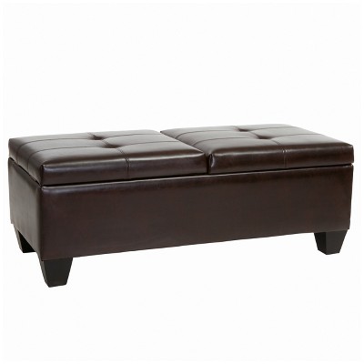 Merrill Double Opening Leather Storage Ottoman - Chocolate Brown - Christopher Knight Home