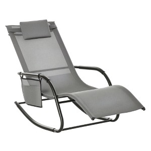 Outsunny Outdoor Rocking Recliner, Sling Sun Lounger with Removable Headrest and Side Pocket for Garden, Patio and Dec - 1 of 4