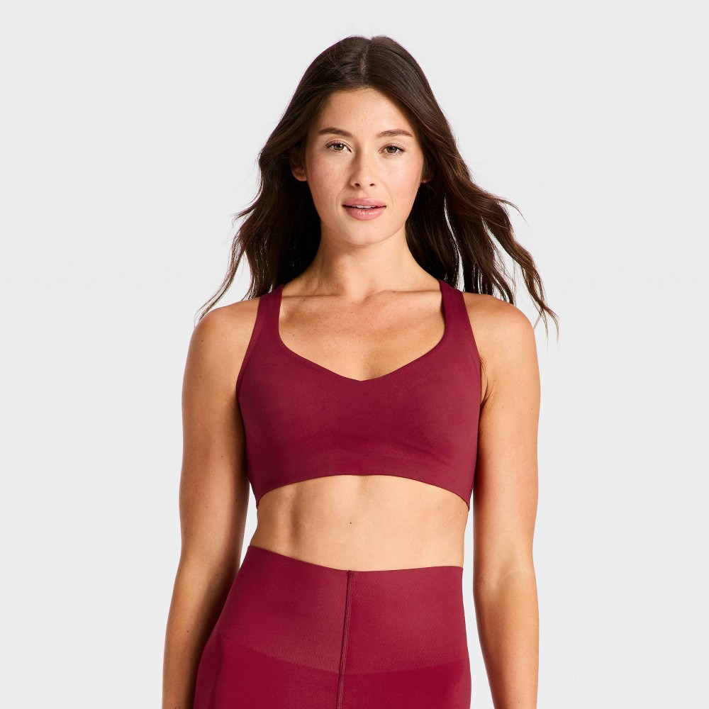 Women's Super Flex Light Support Bonded Strappy Sports Bra - All In Motion™ Dark Red XXL
