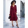 Women's Casual Wrap V Neck Midi Dress Long Sleeve Smocked Waist Tiered A Line Pleated Flowy Long Dress - 4 of 4
