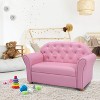 Costzon Kids Couch, 2-in-1 Princess Double Seat Sofa with PU Leather, Toddler Armrest Chair for Bedroom, Mini Loveseat Gift for Baby Girls - 2 of 4
