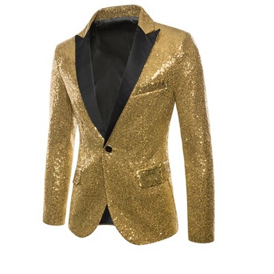 Lars Amadeus Men's Sequin Peak Laple Sparkly Party Show Glitter Sports Coat