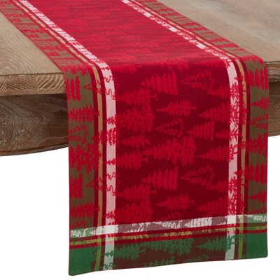 Saro Lifestyle Plaid Christmas Tree Design Cotton Table Runner