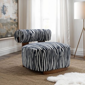 Sapphtopaz Zebra Strips Accent Chair with Cylindrical Back Chenille Upholstered Cozy Chair with Wood Frame Cute Chair for Living Room, Bedroom - 1 of 4
