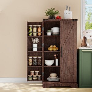 SinCiDo Farmhouse Kitchen Pantry with Barn Doors and Adjustable Shelves, Storage Cabinet, Rustic Wood Cupboard for Kitchen - 1 of 4
