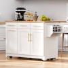 LOVSON 59.3''kitchen island with storage, featuring 2 pull-out cabinets, bin storage and power sockets, suitable for kitchens ,dining rooms, white - 2 of 4