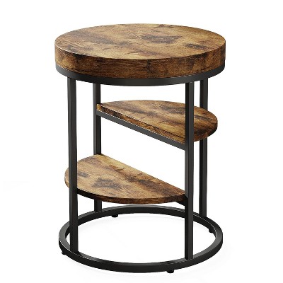 Rustic Round Wood and Metal 3-Tier End Table