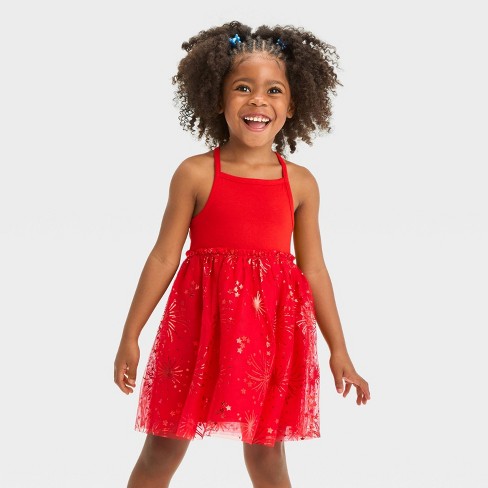 Toddler Girls' Stars Tulle Dress - Cat & Jack™ Red 18M